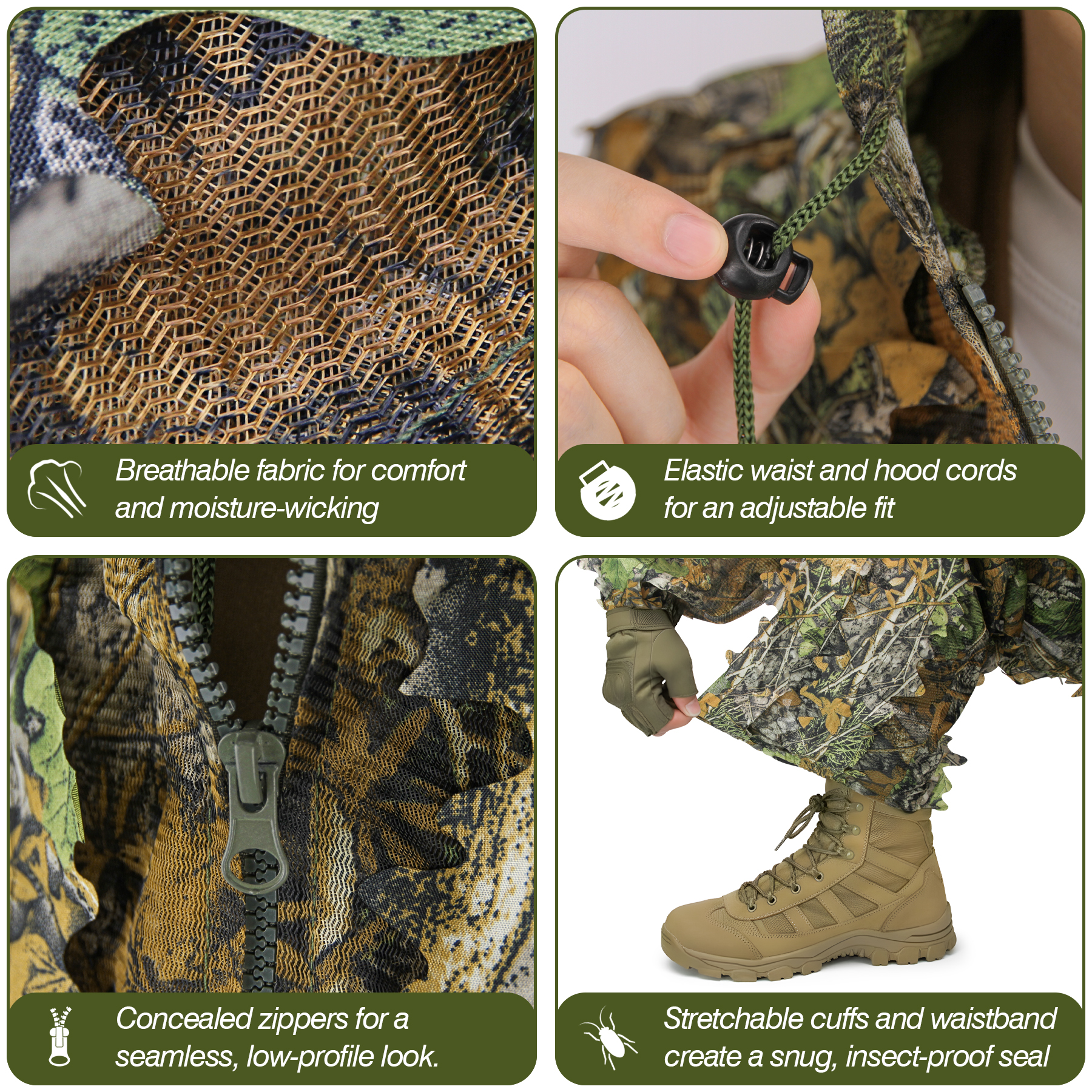 3D Camo Leaf Ghillie Suit Brea - Hunting Outdoor Watch のレビューと価格